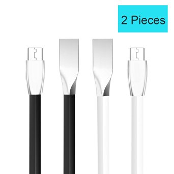 Aibesser 2 Pieces Micro USB to USB Charger Cable 3.3ft Zinc Alloy Ultra Durable Cord for Phone Android Device & Black and White