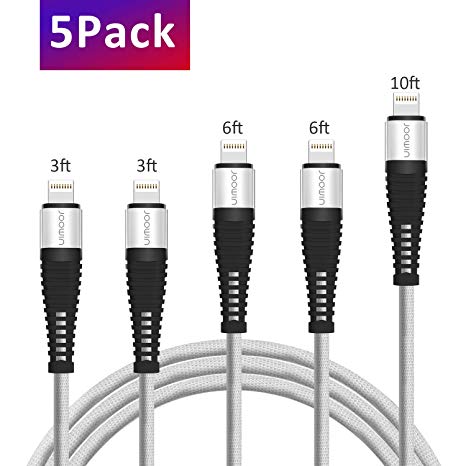 Phone Cable, JOOWIN [5 Pack 2x3.3ft 2x6.6ft 10ft] Phone Charge Nylon Braided Durable USB Data Line, Data & Sync Cord Compatible with Phone Xs/Xs max/XR/X/8/8p/7/7p/6/6s/6p/5/5s, Pad, Pod and More