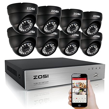 ZOSI 8Channel HD-TVI 1080N Video DVR 8x Outdoor Indoor Waterproof Day Night Vision 720P High Resolution Security Surveillance Camera System NO Hard Drive(Black)