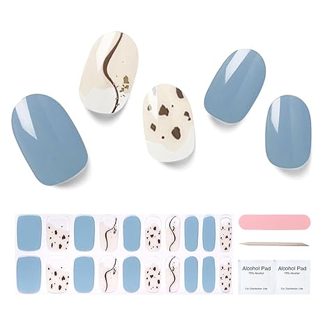 Semi Cured Gel Nail Strips, 20 pcs Gel Nail Stikers, Gel Nail Wraps Semi Cured, Salon-Quality, 2 Weeks Long Lasting