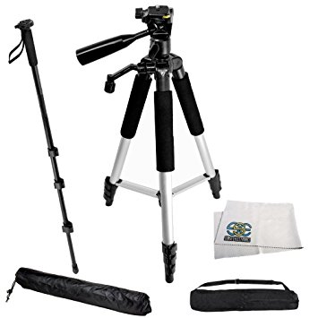 Professional 57-inch Tripod 3-way Panhead Tilt Motion w/Built In Bubble Leveling & 72" Quick Release Monopod for Canon, Nikon, Sony, Pentax, Leica, Sigma, Fuji, Olympus, Panasonic, Samsung Cameras