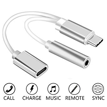 Type C to 3.5mm Audio Headphone Jack Adapter, 2 in 1 Type C Charger and 3.5 mm Audio Headphone Jack Conversion Adapter for Google Pixel/Pixel 2/Pixel 3, Moto Z/Z Droid/Force/Play & Other USB C Devices