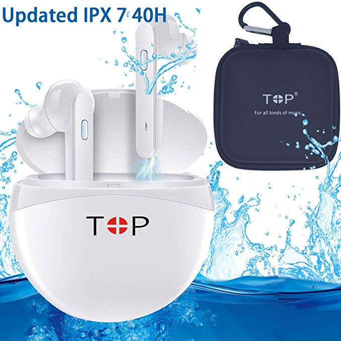 TOP Updated True Wireless Earbuds Bluetooth Headphones iPX7 Waterproof 40H Cycle Playtime,Bluetooth 5.0 Auto Pairing Wireless Earphones Bluetooth Headset with Bass HiFi Stereo Sound and Charging Case
