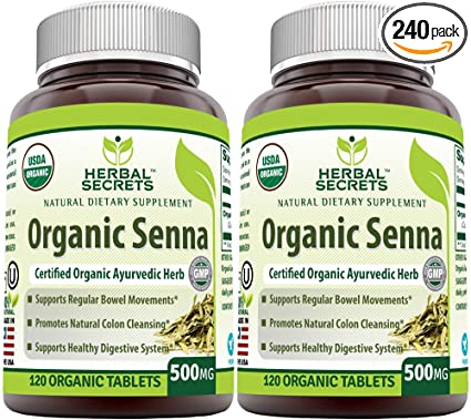 Herbal Secrets Organic Senna 500 Mg 240 Organic Tablets (Non-GMO) - Supports Healthy Weight Management, Regular Bowel Movement, Promotes Natural Colon Cleansing*