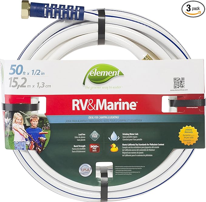3 Set - Swan Products ELMRV12050 Element RV & Marine Camping and Boating Water Hose 50' x 1/2", White