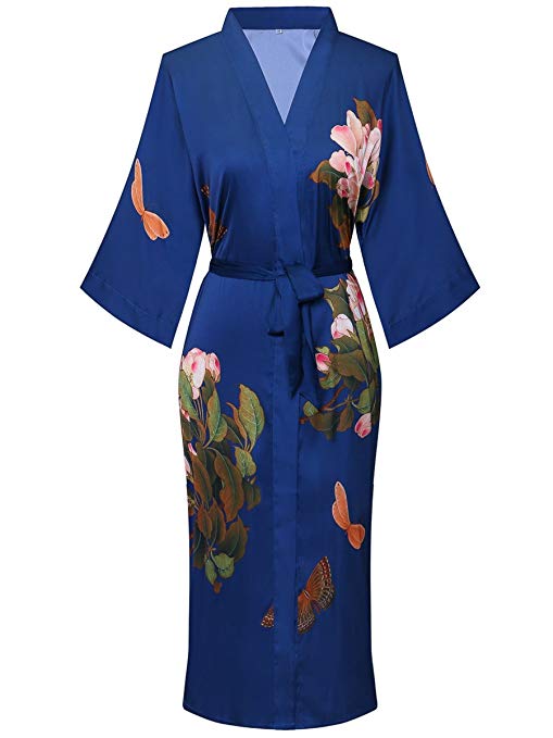 expressbuynow Long Kimono Robes for Women - Watercolor Floral