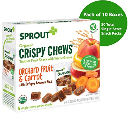 Sprout Organic Crispy Chews Toddler Snacks, Orchard Fruit & Carrot, 5 Count Box of 0.63 Ounce Single Serve Packets (Pack of 10 Boxes)