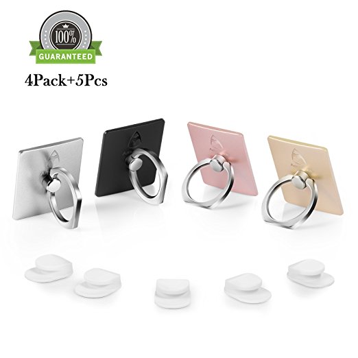 Amoner 4 Pack Cell Phone Ring Stand, Phone Ring Holder, 360 Degree Rotation, Car Mounts for iphone, ipad, Android Smartphones, Tablet and more( 4xStand Holders  5xCar Mount Hooks )