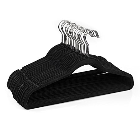 Michael Graves Design Ultra-Thin Non-Slip Velvet Clothing Hangers, Flocked & Durable, Closet Space Saving, for Garments, Suits, Dresses, Pants, Shirts, Coats, 25 Pack (Black)