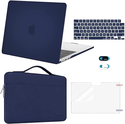 MOSISO Compatible with MacBook Air 13.6 inch Case 2022 2023 Release A2681 M2 Chip Touch ID, Plastic Hard Shell Case&Carrying Sleeve Bag&Keyboard Cover&Webcam Cover&Screen Protector, Navy Blue