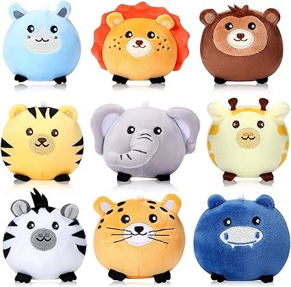 Skylety 9 Pcs Mini Plush Farm Stuffed Animals Colorful Jungle Animals Plush Bulk Adorable Decompress Stuffed Animals for Easter Egg Fillers Birthday Xmas Party Decor, 3.15 Inch