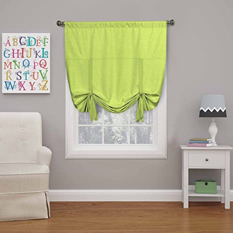 ECLIPSE Blackout Curtains for Kitchen - Kendall 42" x 63" Short Single Panel Tie Up Shades for Small Window, Lime