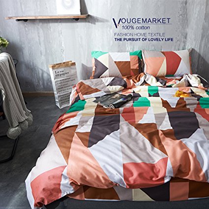 Vougemarket Soft 100% Cotton 3-pieces Reversible Geometric Pattern Duvet Cover Set with Zipper Closure and Corner Ties-King,Helsinki