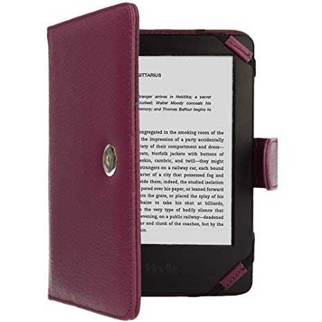 TECHGEAR Purple Kindle PU Leather Folio Case Cover With Magnetic Clasp made for Amazon Kindle eReader & Kindle Paperwhite with 6 inch Screen [Book Style]