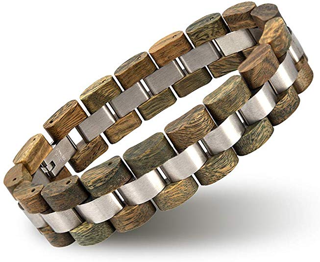 BOBO BIRD Mens Wooden Bracelet Stylish Wood & Stainless Steel Combined Wooden Bangle Jewelry Great Gift for Men