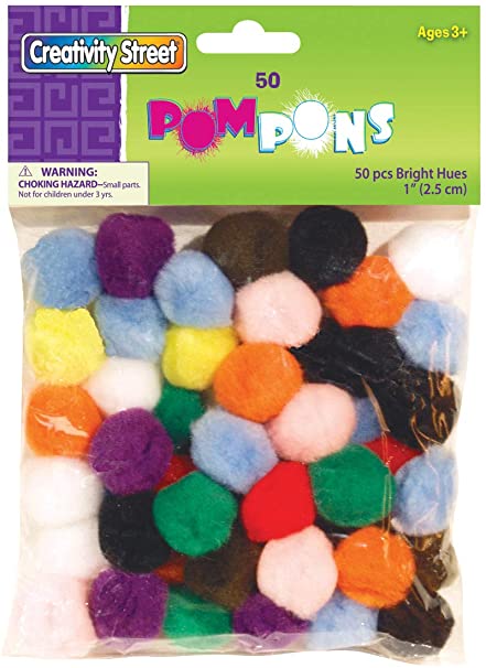 Chenille Kraft Creativity Street Pom Pons 50-Piece X 1-Inch Assorted Colors