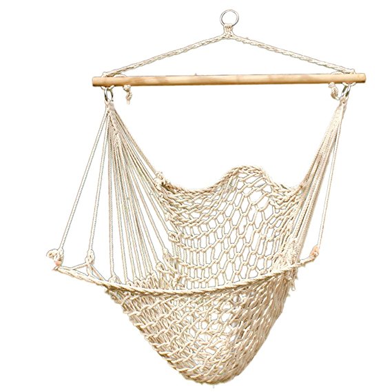 Z ZTDM Hanging Rope Hammock Chair, Large Brazilian Hammock Net Chair Porch Chair Swing Seat for Indoor Outdoor Patio Lawn Garden Backyard - Max. 330 Lbs (Beige)