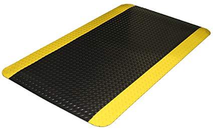 Durable Vinyl Diamond-Dek Sponge Industrial Anti-Fatigue Floor Mat, 3' x 5', Black with Yellow Border
