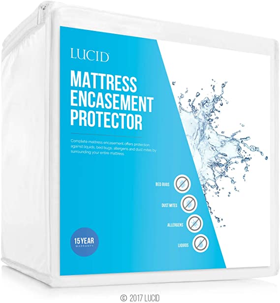 LUCID Encasement Mattress Protector - Completely Surrounds Mattress for Waterproof, Allergen Proof, Bed Bug Proof Protection -15 Year Warranty - Queen size