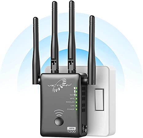 VICTONY 1200Mbps Dual Band WiFi Range Extender with 4 External 3dBi Antennas Signal Booster with 360 Degree WiFi Repeater WA1200