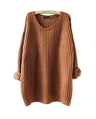 WAREN Women's Fashion Oversized Knitted Crewneck Casual Pullovers Sweater