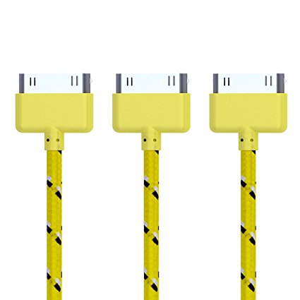 Go Beyond (TM) 3 Feet 30 Pin Nylon Braided Premium Durable USB Charging/Data Sync Cable for Apple iPod, iPhone, and iPad - 3 pack (Yellow Nylon)
