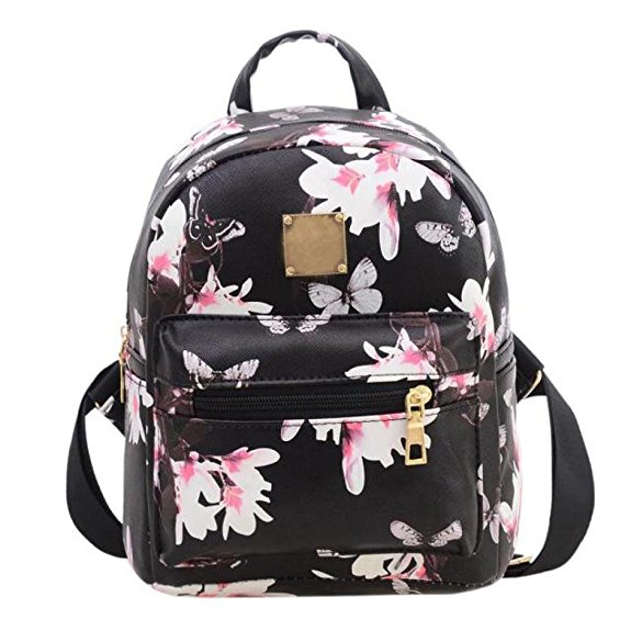 Kemilove Women Girls Floral Printing PU Leather Shoulder Bag Backpack