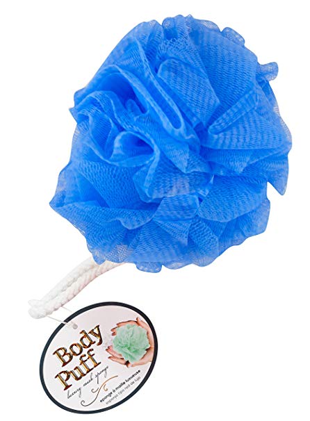 Purely Me Nylon Mesh Pouf Body Puff Bath and Shower Scrubber, Blue, 1-Pack