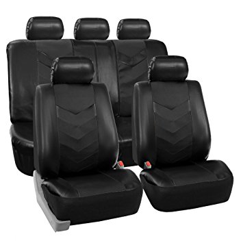 FH GROUP FH-PU021115-SEAT Synthetic Leather Full Set Seat Covers Black- Fit Most Car, Truck, Suv, or Van