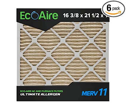 Eco-Aire 16 3/8x21 1/2x1 MERV 11, Pleated Air Filter, 16 3/8 x 21 1/2 x 1, Box of 6, Made in the USA