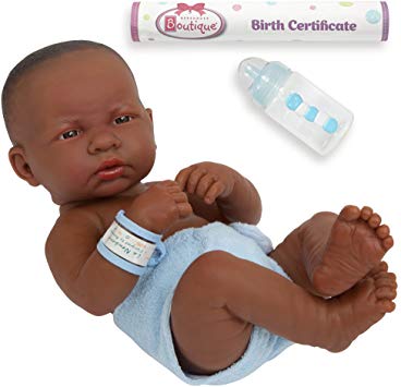 La Newborn Boutique - Realistic 14" Anatomically Correct Real Boy African American Baby Doll – All Vinyl “First Day” Designed by Berenguer – Made in Spain
