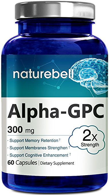 Alpha GPC Choline Supplement, Pharmaceutical Grade, Made in USA (60 Capsules 300mg)