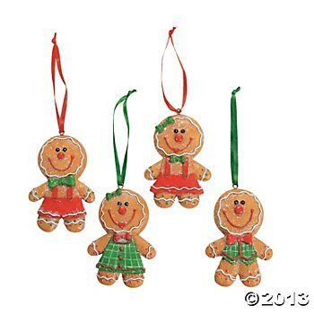 Set of 4 ADORABLE Big Head GINGERBREAD Man/Boy/Girl Cookie CHRISTMAS Tree ORNAMENTS/GLITTERY Resin 3.5" Decorations/HOLIDAY DECOR/CANDY/Sweets