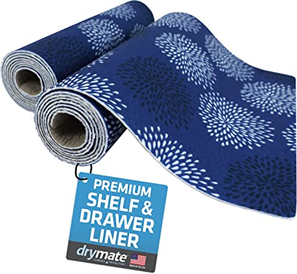 Drymate Premium Luxury Shelf & Drawer Liner, Thick Cushioned Fabric, Non-Adhesive, Absorbent, Waterproof, Slip-Resistant, Liners for Kitchen Cabinets, Cupboards (USA Made)(12”x59”)(2-Pack)(GoodBlue)