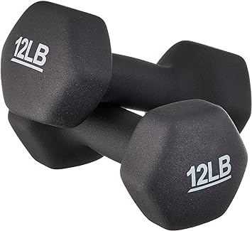 Amazon Basics Neoprene Hexagon Workout Dumbbell Hand Weight, 12lbs / 5.4kgs, Black - Set of 2