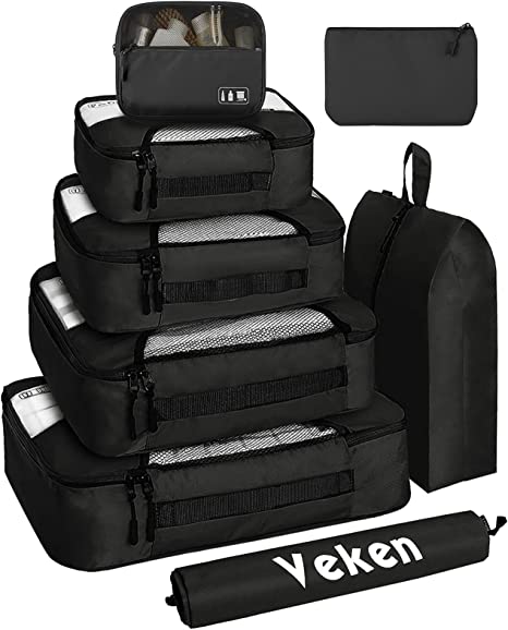 Veken 8 Set of Various Size Packing Cubes for Travel, Suitcase Organizer Bags Set with Shoe Bag, Luggage Organizer for Travel Accessories Travel Essentials