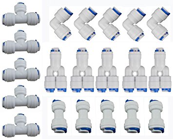 Neeshow 1/4" OD Quick Connect Push In to Connect Water Tube Fitting Set Of 20 (Y T I L Type Combo)