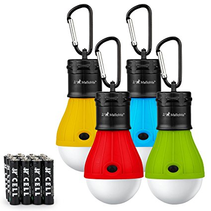 Camping Tent Lantern Bulb Lights - 4 Pack Multi Color - Portable Camp LED Lamp For Fishing Hiking Emergency - Battery Powered Includes 12 AAA