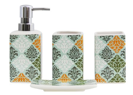 JustNile Modern 4-Piece Ceramic Bathroom Accessory Set - Cross Flower Pattern