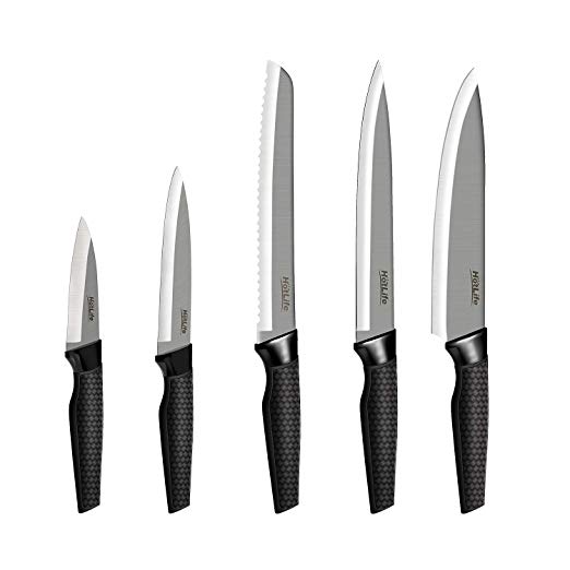 Stainless Steel Kitchen Knife Set of 5 - Professional Kitchen Knives - Chef, Bread, Carving, Paring and Utility Knife Perfect Home Cooking Gift, Super Sharp!