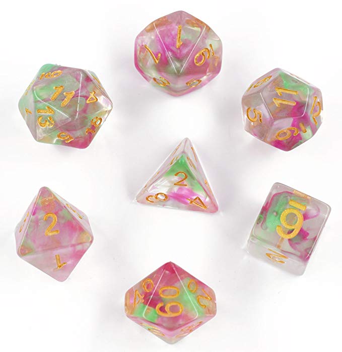 Hengda dice Polyhedral Gaming Dice Complete Sets of 7-Die Dice - D4 D6 D8 D10 D12 D20 & Percentile Dice ¨C Great for Tabletop, Roleyplaying & DnD Games, Math & MTG