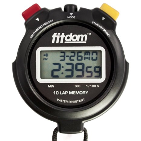Fitdom Digital Stopwatch   Lanyard. Chronometer Sports Timer Track Performance w/10 Laps Memory & 1/100 Sec with Precision. Feature Large Display & Font. Ideal for Coaches, Competition, Running & More
