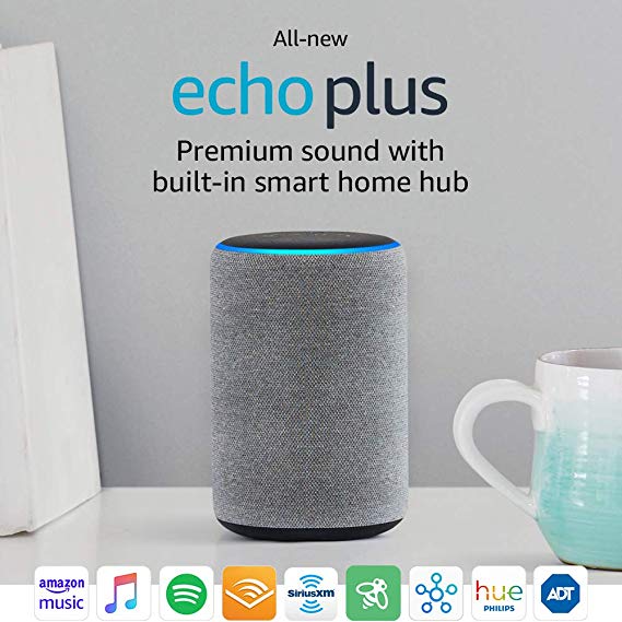 Certified Refurbished Echo Plus (2nd Gen) - Premium sound with built-in smart home hub - Heather Gray
