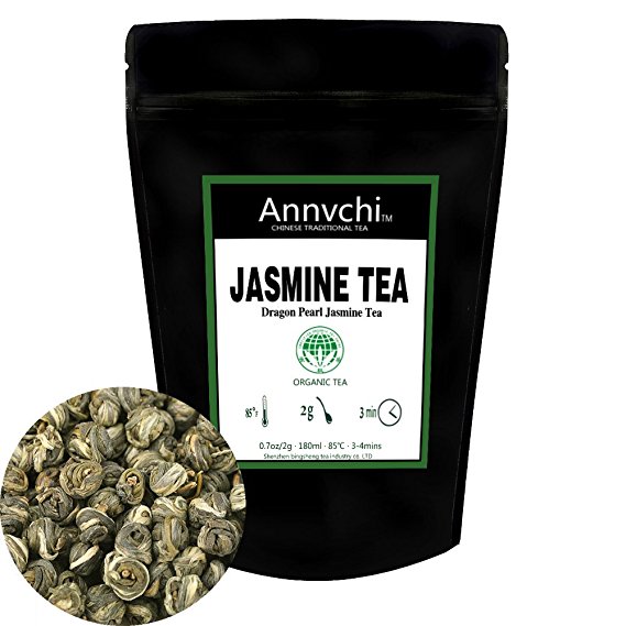 Dragon Pearl Jasmine Tea(120+ Cups),Jasmine Green Tea Loose Leaf Organic,100% of Chinese Senior White Dragon Pearl Jasmine Tea,250g(8.83oz)