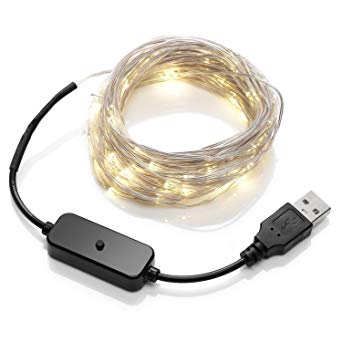 Auraglow 5m USB Invisible TV Backlight Wire Indoor/Outdoor Waterproof 50 Micro LED String Lights - Warm White