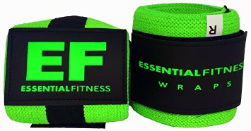 Essential Fitness Wrist Wraps (1 Pair/2 Wraps) - Neon Green/Black - For Crossfit, Powerlifting, Weightlifting, Bodybuilding - Heavy Duty - For Men & Women - Protect Your Wrists and Avoid Injury With Top Level Wrist Support- 100% Money Back Guarantee - 6 Month, Hassle Free Warranty