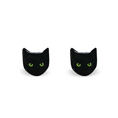 Black Cat Earrings - Cat Stud Earrings - Black Cat Stud Earrings - Hypoallergenic Surgical Steel Earrings - Green Eye Cat Earrings - Cat Earrings - Handmade Jewelry - Nickel Free Jewelry