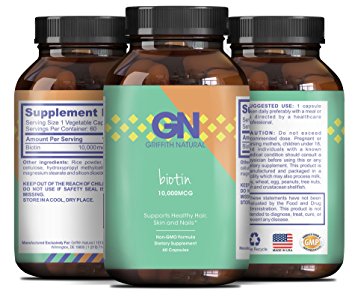 10000mcg Pure Biotin Pills for Women   Men Hair Loss   Thinning – All Natural Supplement for Shiny Thick Hair Growth – Vegetarian Vitamin Capsules – Get Clear   Skin Strong Nails