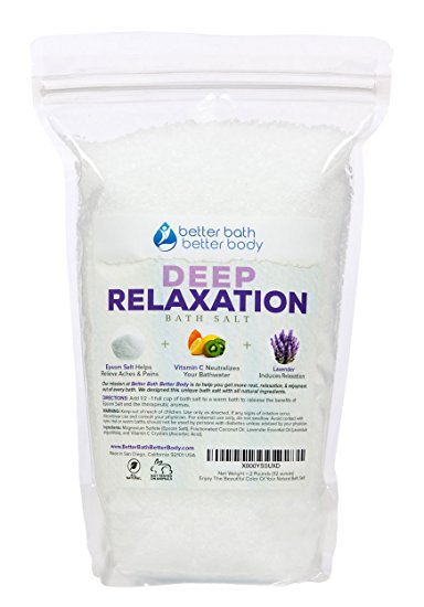 Deep Relaxation Bath Salt 2-Lbs (32 Ounces) - Epsom Salt Bath Soak With Lavender Essential Oils & Vitamin C - 100% All Natural No Perfumes & Dyes - Relieve Tension & Stress & Relax Naturally