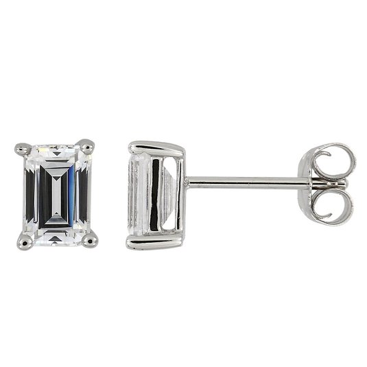 Sterling Silver Approximate 0.90 Cttw Emerald-Cut Cubic Zirconia Stud Earrings
